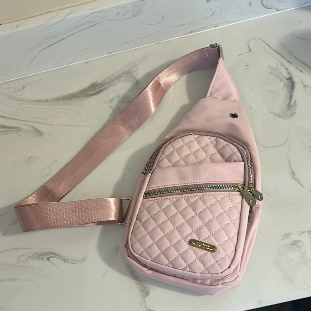Pink Quilted Crossbody Bag with Adjustable Strap